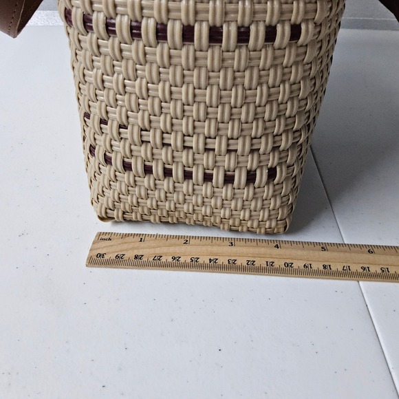 Handmade Woven Straw Handbag Purse Top Handle Satchel Bag Beige Brown Medium MX - Picture 13 of 14